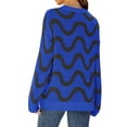 thumbnail image 5 of Xuanfei Women Wavy Print Contrast Color Round Neck Long Sleeve Knitwear Sweater Top, 5 of 7