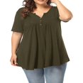thumbnail image 2 of CHOK Chemise Henley Grande Taille pour Femmes Été Décontractée Manches Courtes Col en V Boutonnée Tunique Plissée, 2 of 8
