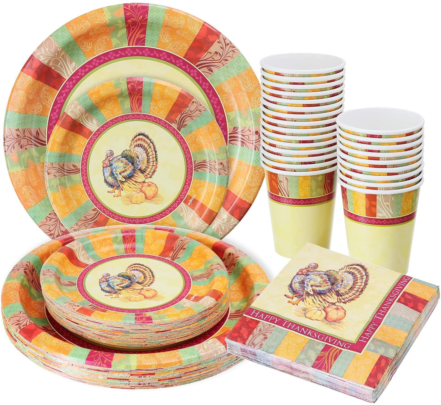 Disposable Thanksgiving Dinnerware Set Thanksgivng Party Supplies Decorations 24 Servings 10 Inch Paper Plates 7 Inch Plates Cups And Napkins Walmart Com Walmart Com