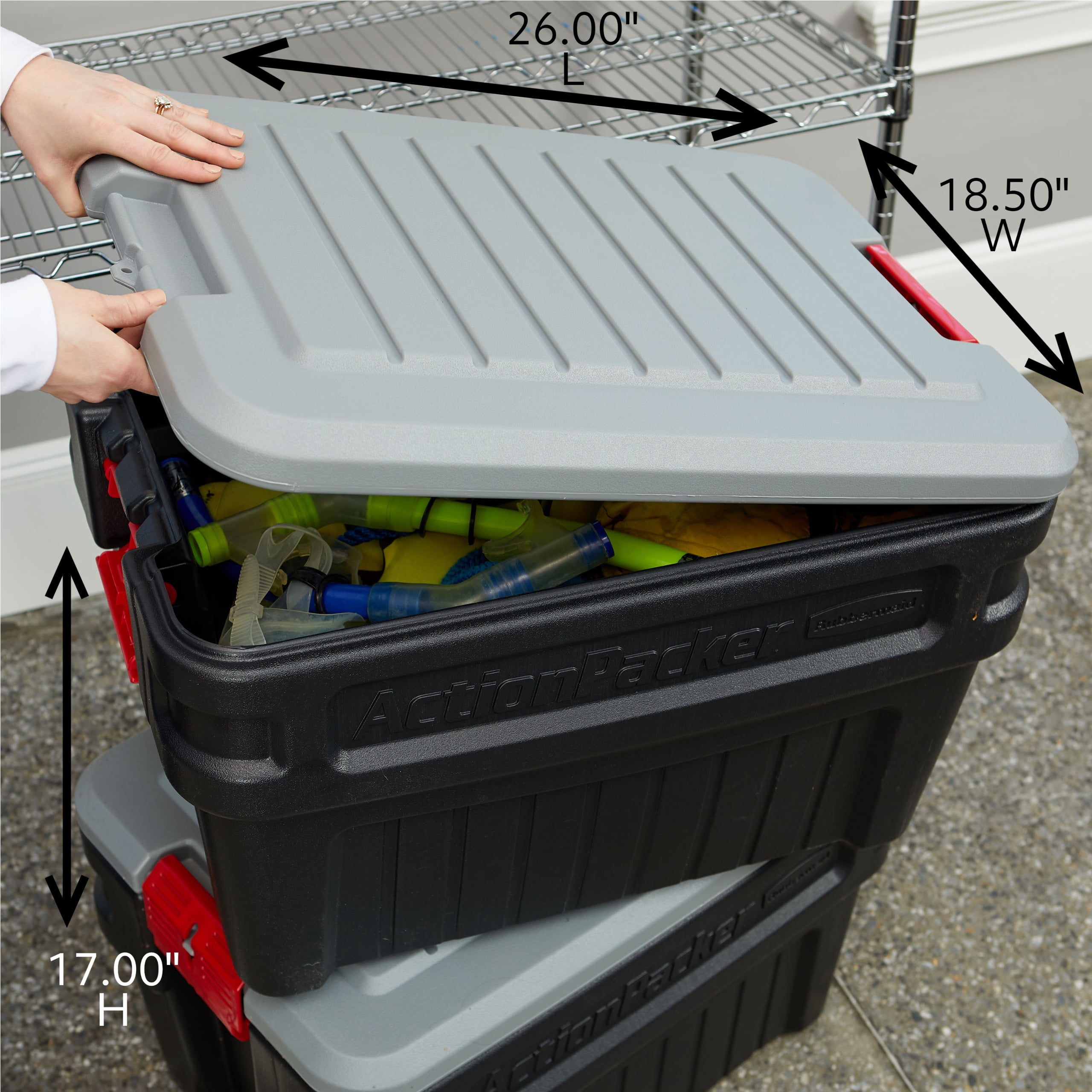 Lot - (4) Rubbermaid Action Packer Storage Bins