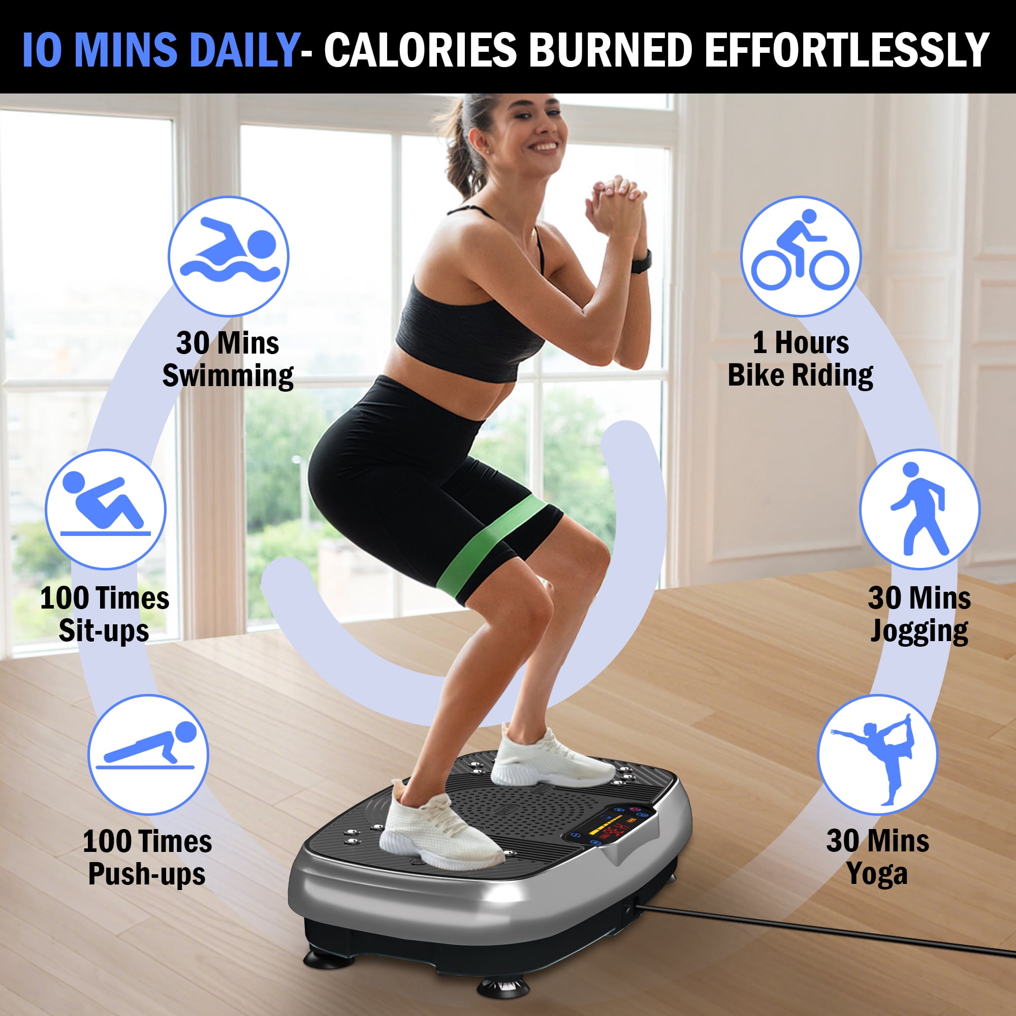 SLIMKEEPER Vibration Plate Exercise Machine for Home Fitness & Whole Body Workout, 330 Lbs Capacity, with 2 Loops, 5 Resistance Bands & Remote Control