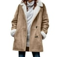 thumbnail image 3 of Aboser Faux Suede Coats for Women with Horn Button Down Jackets Plus Size Sherpa Fleece Lined Pea Coats Winter Thermal Notch Collar Jacket Outerwear with Pockets, 3 of 6