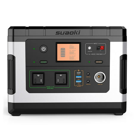 Portable Generator, Suaoki 500Wh Emergency Backup Lithium Battery, Solar Power Supply with 300W AC Outlet, 12V Car, Power Supply CPAP Backup Emergency, Hurricane, Storm Outage,
