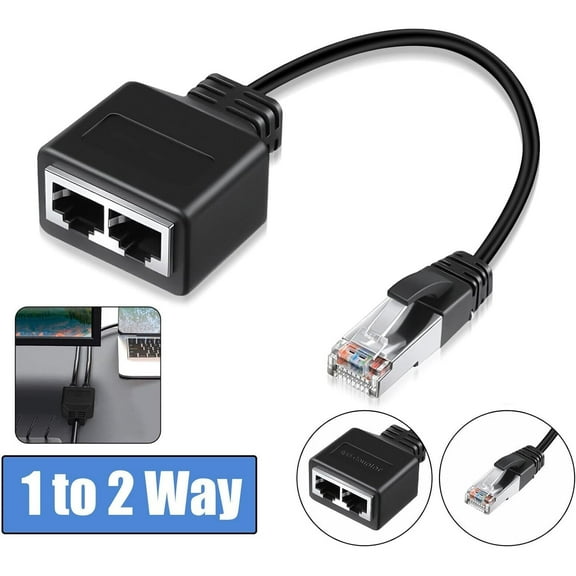 Ethernet Splitter, Ethernet Splitter 1 to 2, Ethernet Splitter 1 Male to 2 Female Lan Ethernet Splitter Adapter Suitable Super Cat5, Cat5e, Cat6, Cat7, Cat8, Black