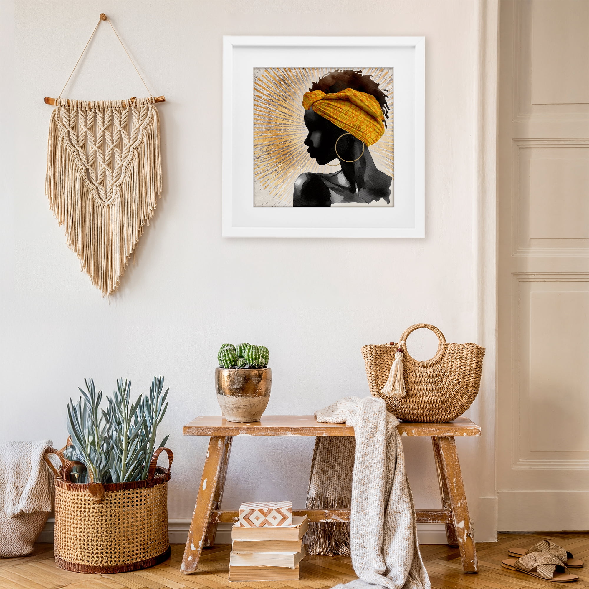 Stupell Industries Golden Sunburst Profile with Headwrap White Framed Print Under Glass, design by CAD Designs