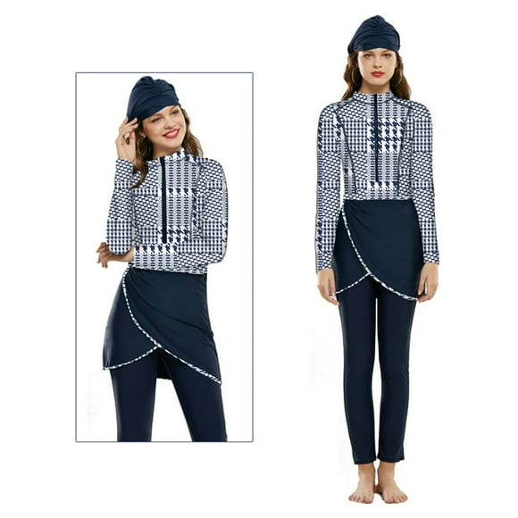Women Modest Muslim Swimwear Patchwork Hijab Sport New Islamic Burkinis Wear Bathing Suit 3pcs Long Sleeves Swimsuit