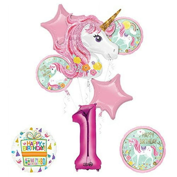 "Believe In Unicorns" 8-Piece Birthday Balloon Bouquet (Click to Select Age)