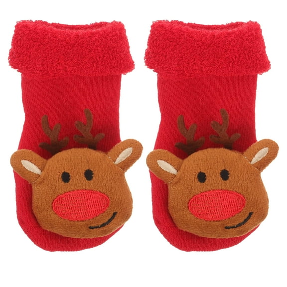 OFFIGAM 1 Pair Christmas Holiday Red Cotton Socks with Non-Skid Anti- Bottom for Safety and Comfort