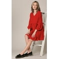 thumbnail image 6 of MBJ WDR2354 Women Short Sleeve Tunic Dress V Neck Casual Loose Flowy Swing Shift Dresses XL RED, 6 of 6