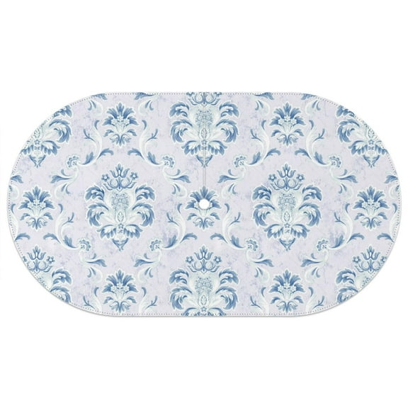 Outdoor Oval Waterproof Blue Grey Baroque Tablecloth with Umbrella Hole and Zipper,Reusable Indoor/Outdoor Durable Table Cover for Patio, Party, Picnic 60 X 102 Inch