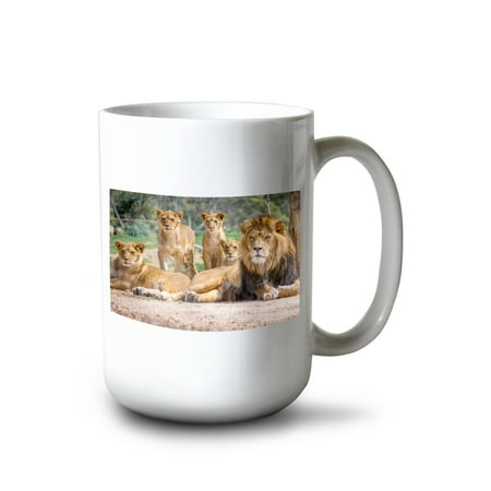 

15 fl oz Ceramic Mug Lion Family with Male and Cubs in Natural Setting Dishwasher & Microwave Safe