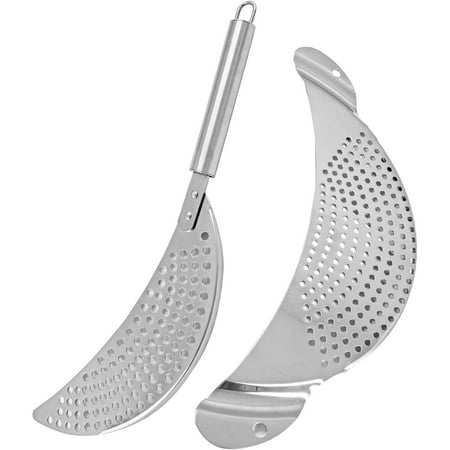 

JUNZHIDAO Kitchen Stainless Steel Strainer Pot Pan Set with Handle Clip on Strainer Spaghetti Moon Colander Frying Oil Filter Fry