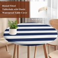 thumbnail image 5 of Simple Stripe Round Fitted Table Cover Navy White Ocean Blue and White Waterproof Table Cloth with Elastic Edge Wipeable Tablecloth for Picnic Camping Party Fits 55"-60" Diameter, 5 of 8