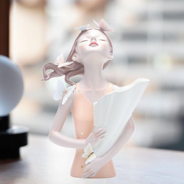 Decoración de mesa, decoración de mariposa, estatua de niña, florero, 8,4 x 12 pulgadas, artesanía para escritorio de oficina, gabinetes versátiles Naranja