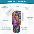 thumbnail image 2 of Yayeee 40oz Stainless Steel Tumbler with Straw and Handle Double-Wall Insulated Travel Water Bottle, Light Purple Flowers, 2 of 8