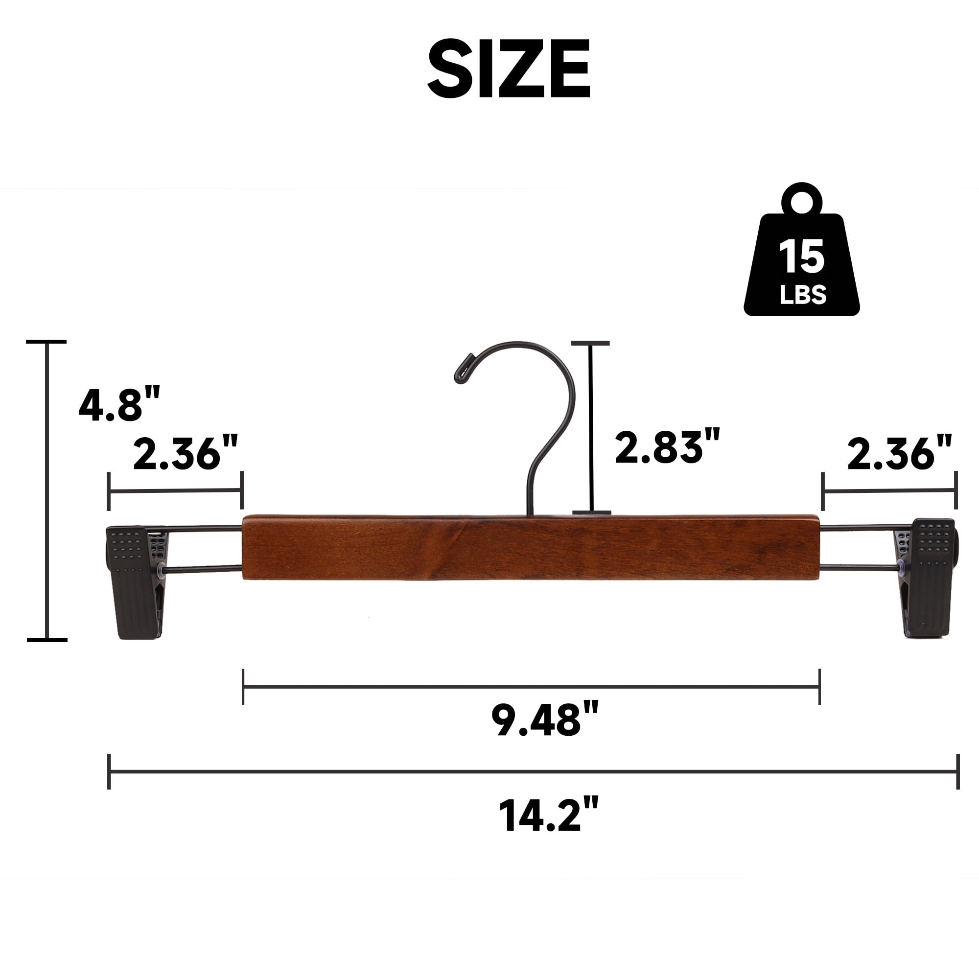 BP4U 12-Pack Premium Wooden Pants Hangers with Adjustable Clips, Heavy Duty Solid Wood Skirt Hangers, Non-Slip Trousers Bottom Hangers for Jeans, Slacks, Dresses(Walnut)