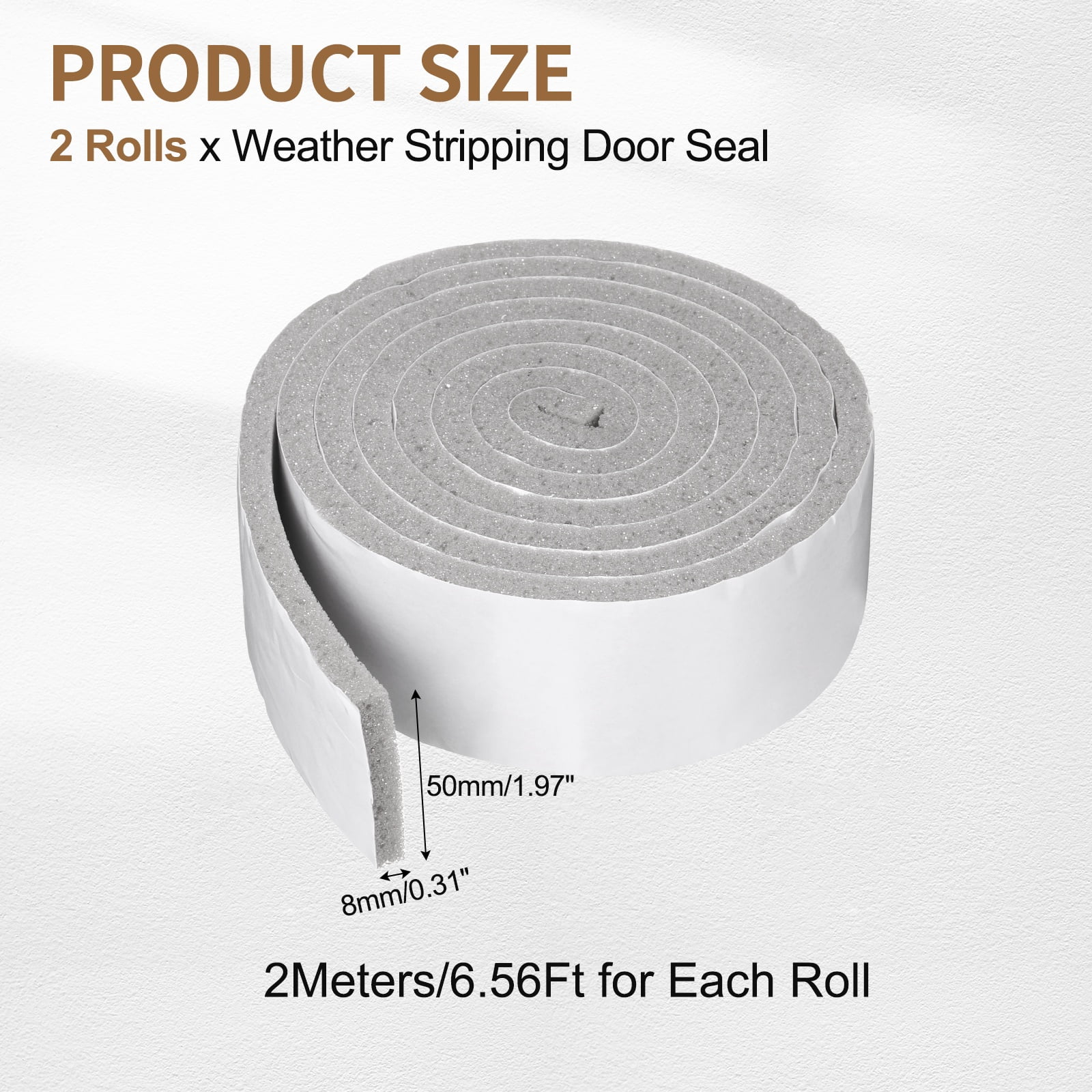 2" x 5/16" Foam Weather Stripping, Self Adhesive Door Seal Insulation Strips, Soundproofing Foam Seal Tape for Door/Window, Air Conditioning (13.12 Ft Total Length in 2 Roll)