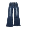 thumbnail image 1 of Pantalones acampanados de cintura alta para mujer, ajustados, elásticos, de tiro alto, ajustados, a la moda, pantalones largos acampanados, azules, talla S, 1 of 15