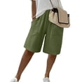 thumbnail image 2 of HKYNLAG Bermuda Shorts for Women Summer Half Shorts Pants Drawstring Elastic Waist Solid Color Cotton Linen Wide Leg Pants with Pockets Army Green 2XL, 2 of 8