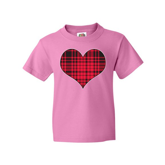 Inktastic Red Plaid Heart Youth T-Shirt
