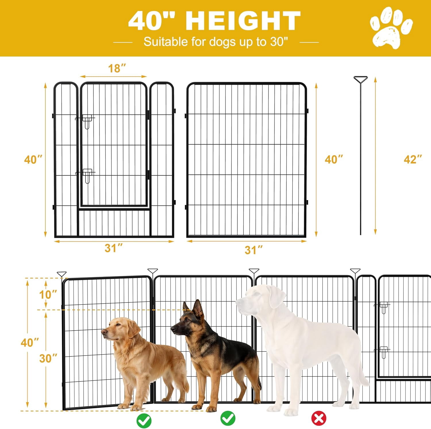 Dog Playpen for Indoor,Outdoor,Yard,RV Camping,24 inch 8 Panels Dog Play Pen,Heavy Duty Metal Dog Gate,Anti-Rust Coating Dog Fence Exercise Pen for Puppy and Small Dogs