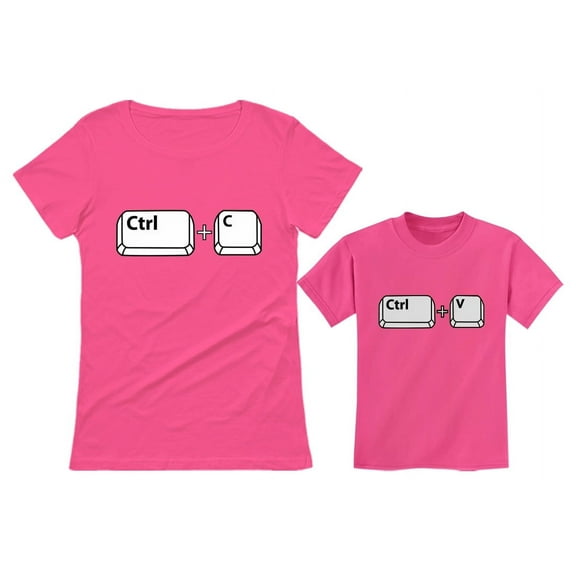 Mom & Her Girl / Boy Copy Paste Matching Set Mother & Daughter / Son T-Shirts Mom Pink XX-Large / Child Pink 5/6