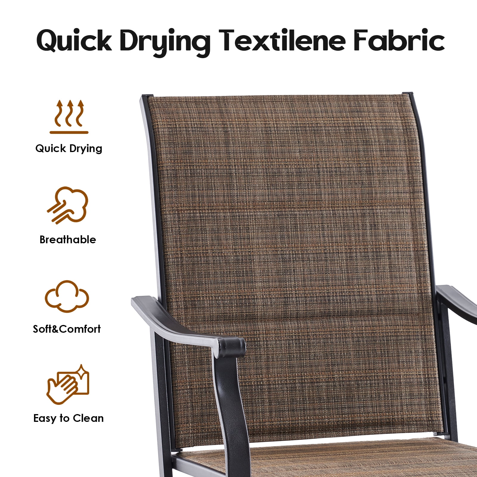 MAYEERTY 2-Piece Outdoor Swivel Dining Chairs with Padded Textilene Fabric for Backyard & Patio, Brown