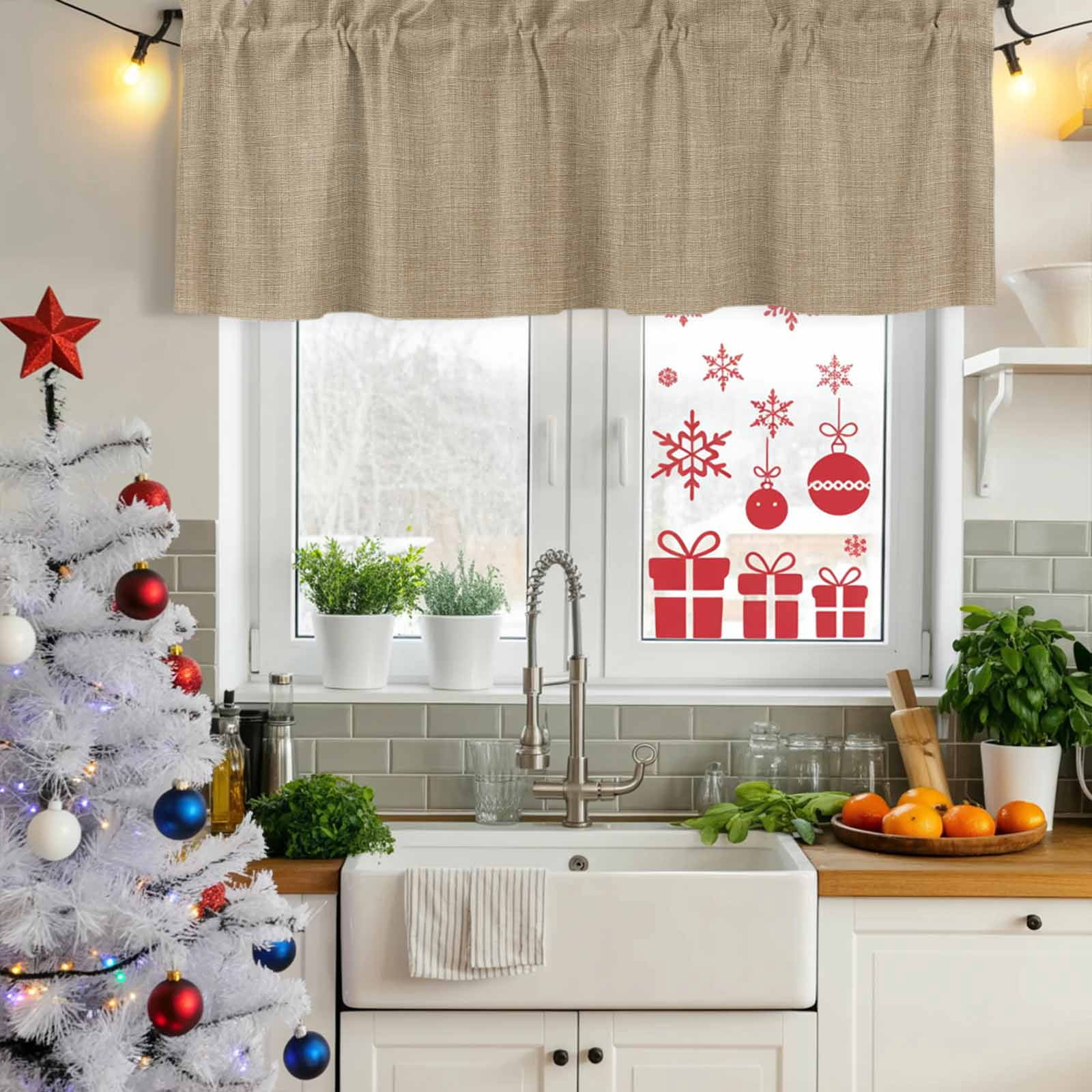 Valances for Windows, Brown Farmhouse Kitchen Curtains Valances 2 Pack for Living Room Bedroom Bathroom, Vintage Country Monochrome Textured Light Filtering Curtains Rod Pocket Valance 42"x18"