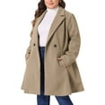 thumbnail image 5 of Agnes Orinda Women's Plus Size Coat A Line Notched Lapel Double Breasted Long Peacoat with Pockets 1X Khaki, 5 of 7