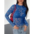 thumbnail image 6 of FreshPretty Mesh Long Sleeve Tops for Women Lace Sexy Sheer Tight See Through Crew Neck Spring Fall Party Club Outfits, 6 of 6