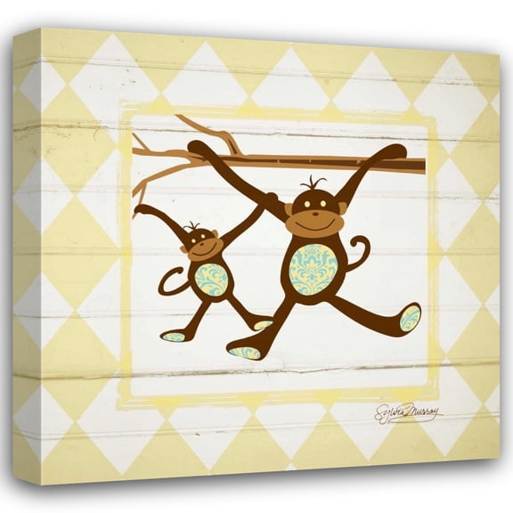 Sylvia Murray 15x15 Gallery Wrapped Canvas Wall Art Titled - Monkeys