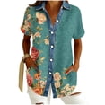 thumbnail image 3 of Craaazy Women's Oversized Waffle Knit Collar Button Up Short Sleeve Shirt Casual Printed Blouse for Daily Wear, 3 of 5