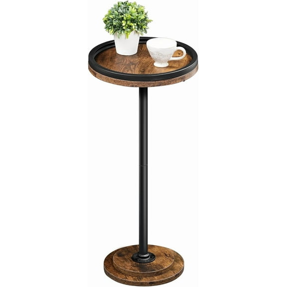 Small Round Side Table, Drink Table, Coffee Martini Table with Pedestal for Small Spaces in Living Room, Bedroom, Sofa Couch, Rustic Brown BF168BZ01