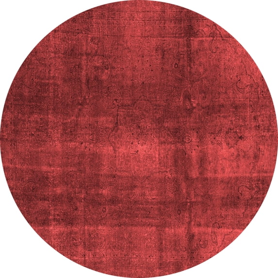 Ahgly Company Machine Washable Indoor Round Abstract Red Modern Area Rugs, 7' Round
