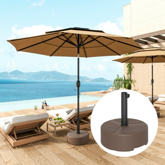 Outsunny Patio Umbrella Base Holder, Outdoor Umbrella Stand Base, Filled Up to 44lbs with Stand or 40lbs with Water for Garden, Poolside, Brown
