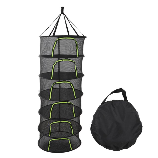 Red de secado de plantas plegable con cierre de cremallera multicapa, 60 cm de diámetro, con bolsa de almacenamiento de 6 capas.