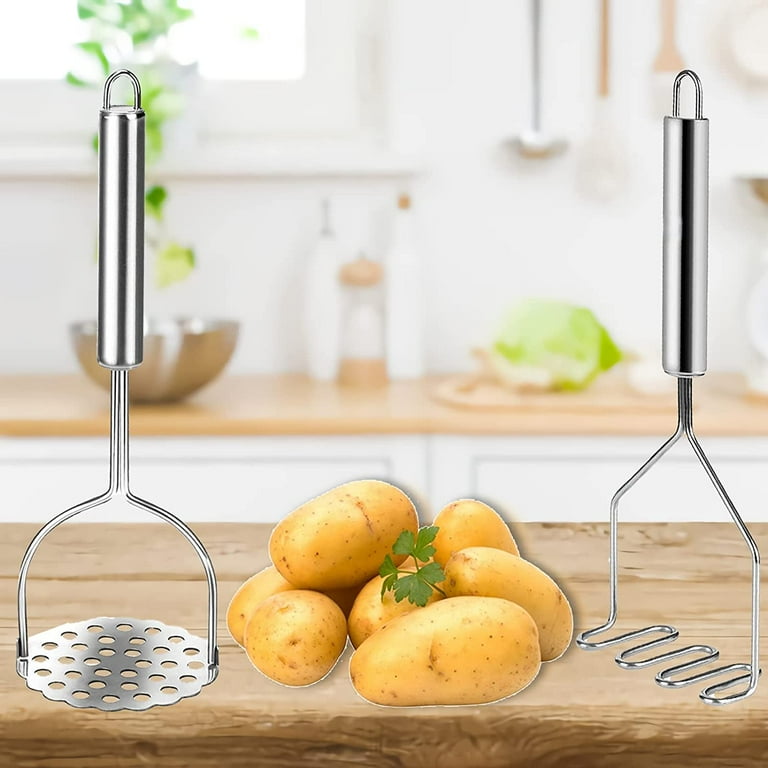 2 Pack Potato Masher,Heavy Duty Stainless Steel Potato Masher Kitchen Tool For Avocado Mashed Potatoes Beans Vegetables Etc 296809