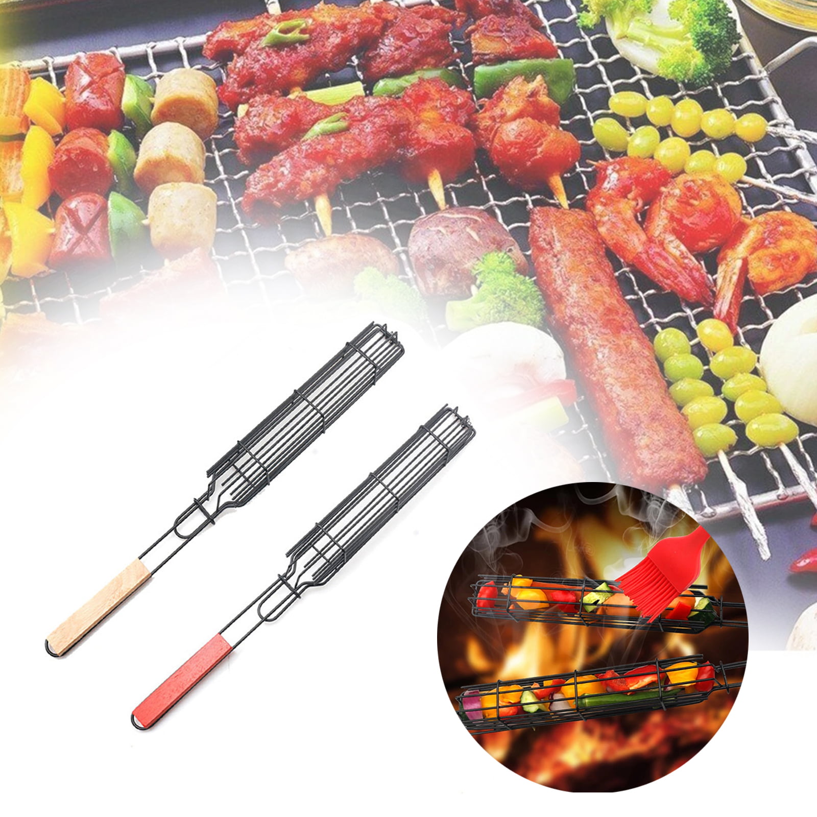 Details about   Kabob Grilling Baskets Nonstick Grill Baskets Outdoor Grilling with Handle New 