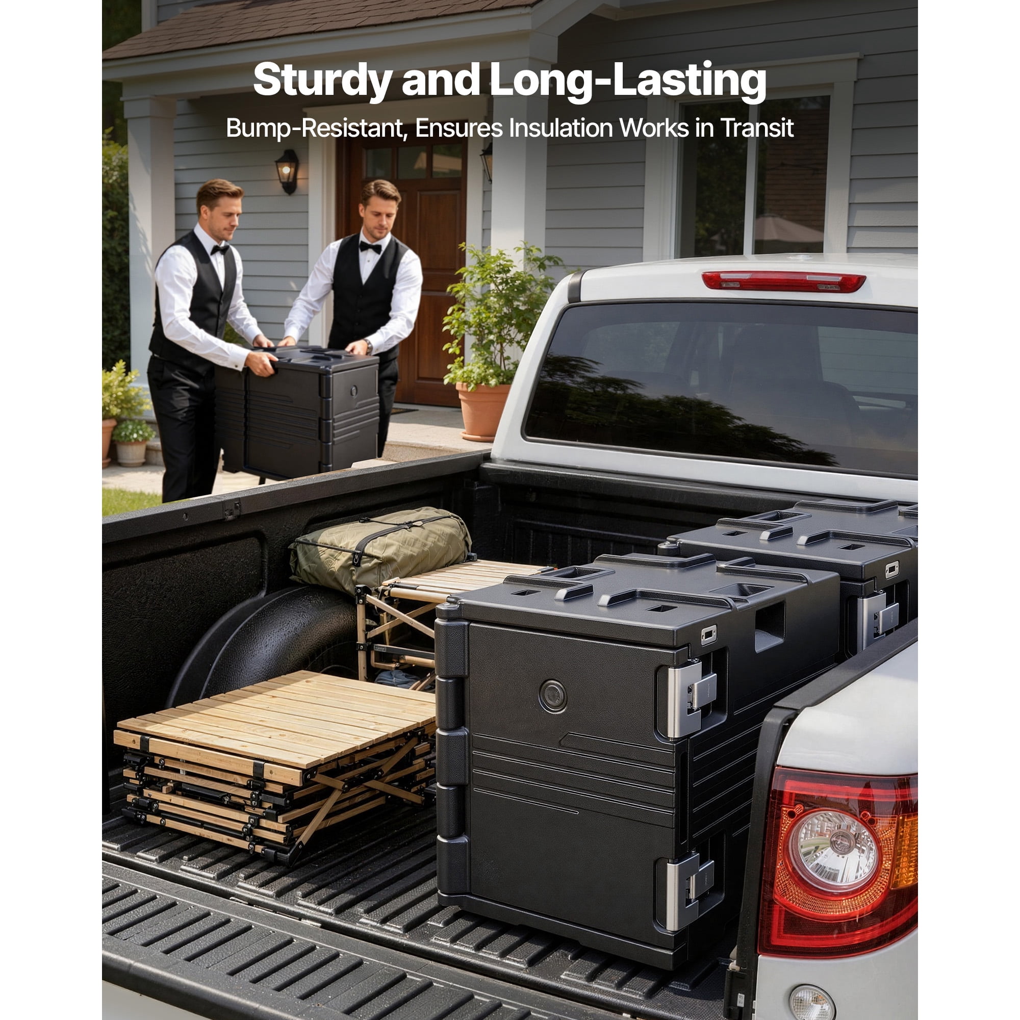 KFFKFF Insulated Food Pan Carrier, 82 Qt Non-Electrical Food Warmer with Wheels & Stainless Steel Latch, Durable Stackable Hot Box for Multiple Pan Sizes (Not Included), Ideal for Catering (Black)