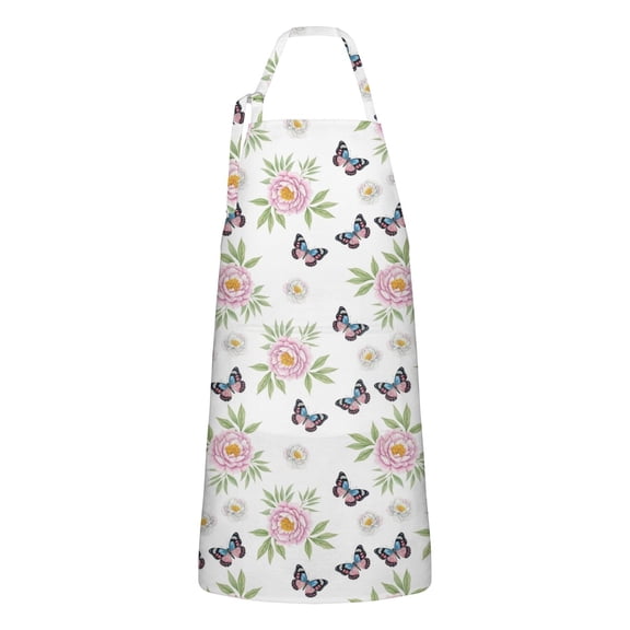 Pioneer Flower Floral Print Pattern Apron for Women and Men, Cotton Linen Waterproof with Pockets, Adjustable, 33x27 Inch for Kitchen, Gardening, BBQ, Salon