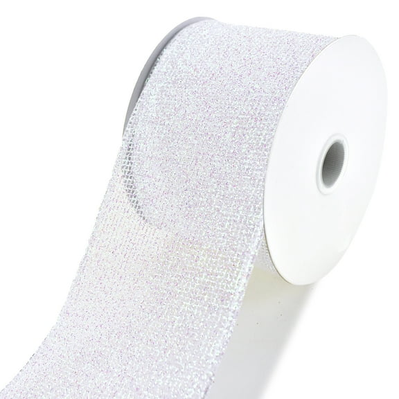 Christmas Glitzy Net Wired Ribbon, 2-1/2-Inch, 10-Yard (Iridescent White)