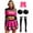 Hot Pink&Black, variant on TiaoBug Women Cheerleading Dance Outfit Long Sleeve Mock Neck Crop Top with Pleated Skirt 5Pcs Set Purple XXL
