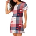 thumbnail image 2 of Kdxio Heart Plaid Pattern Womens Short Sleeve Sleepshirt Scoopneck Cute Nightdress Ruffle Comfy Nightgown, 2 of 6
