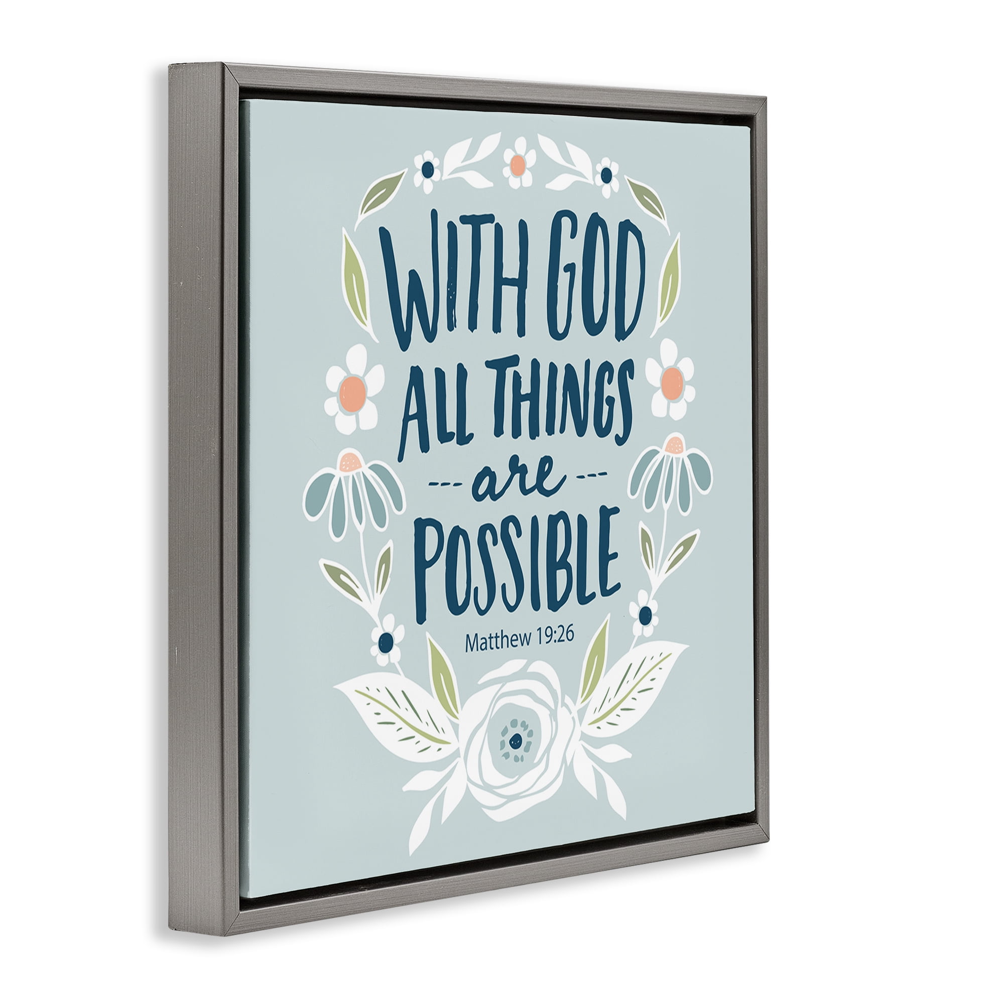 Stupell Industries All Things Possible Verse Religious Painting Gray Floater Framed Art Print Wall Art, 25 x 25
