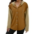 thumbnail image 2 of MOSHU Oversize Hoodies for Women Loose Fit Drawstring Hooded Womens Sweatshirts Button Down Shacket Jackets with Pocket, 2 of 7