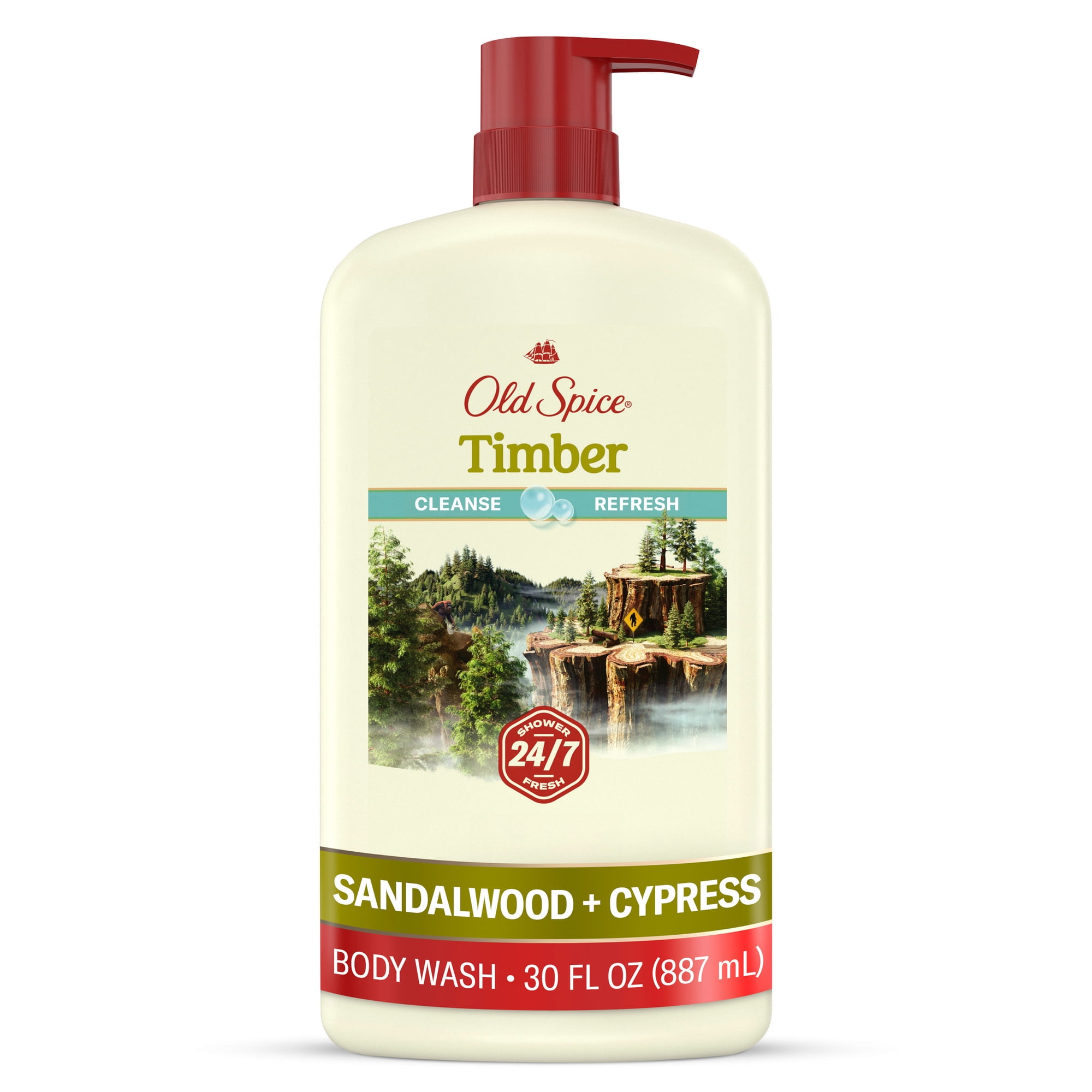 Old Spice Men's Body Wash, 24/7 Shower Fresh, Timber with Sandalwood, 30 fl oz