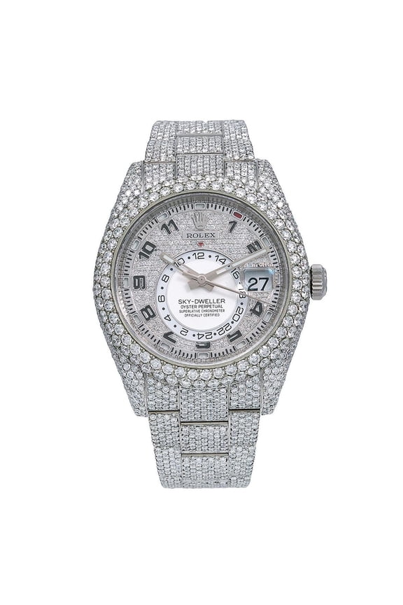 Pre-Owned Rolex Sky-Dweller 42MM 326934 Diamond Paved Arabic Dial Diamond Bezel Stainless Steel Full Diamond Oyster Bracelet 22.94ct