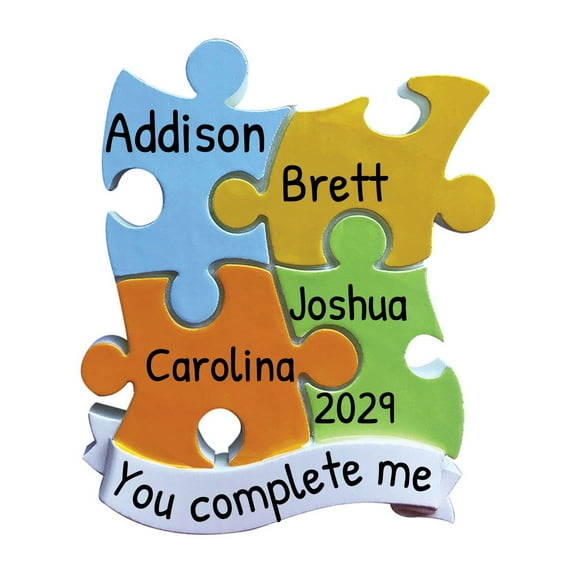 Ornaments by Elves Personalized Family of 4 Puzzle Pieces Christmas Tree Ornament 2024 .25 lbs.