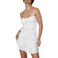 thumbnail image 2 of Franhais Women Sling Dress, Spaghetti Straps Lacing Pleated See-through Summer Mini Dress for Club, 2 of 9