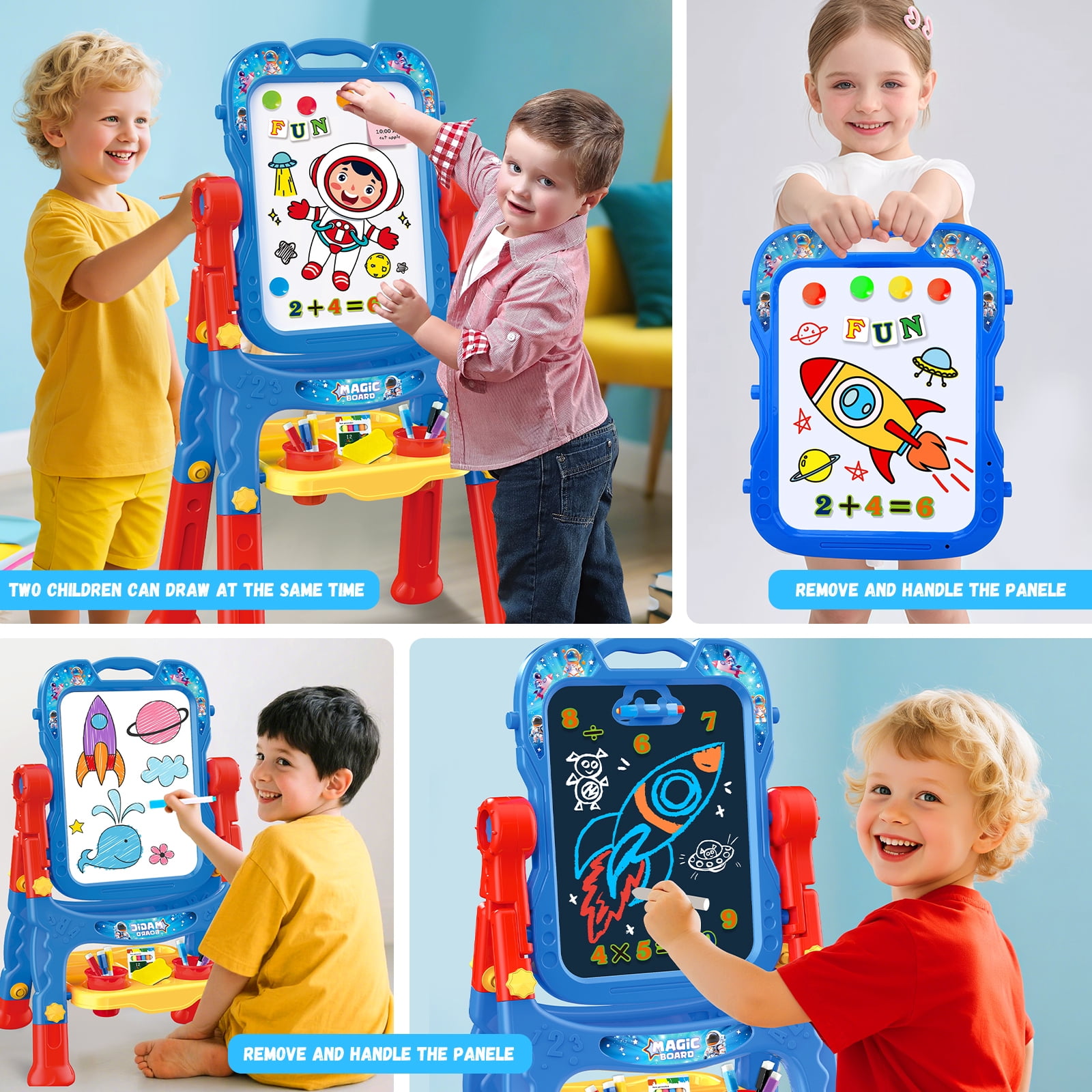 Art Easel for Kids - Adjustable Double-Sided Rotatable Magnetic White Board with Painting Accessories, Preschool Learning Toy for Girls 3-5 Years Old,Ideal Christmas Birthday Gift （Blue）